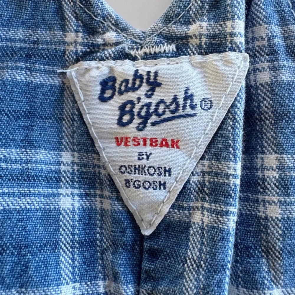 Vintage Baby OshKosh Bgosh Blue Plaid 100% Cotton Overalls 6-9M Paper Tag